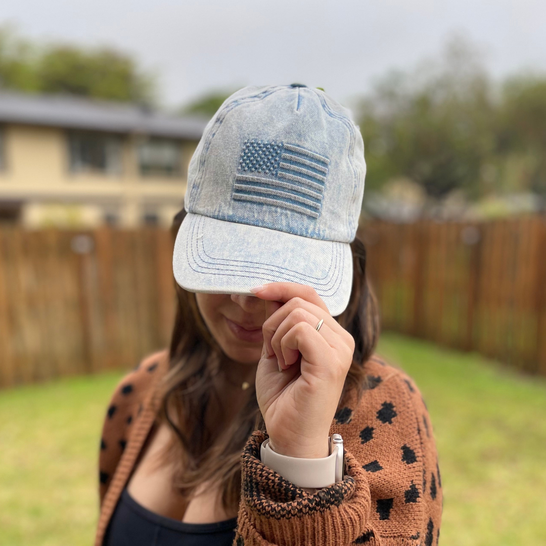 Embossed Stars Stripes Denim Ball Cap – Shop Besties Home