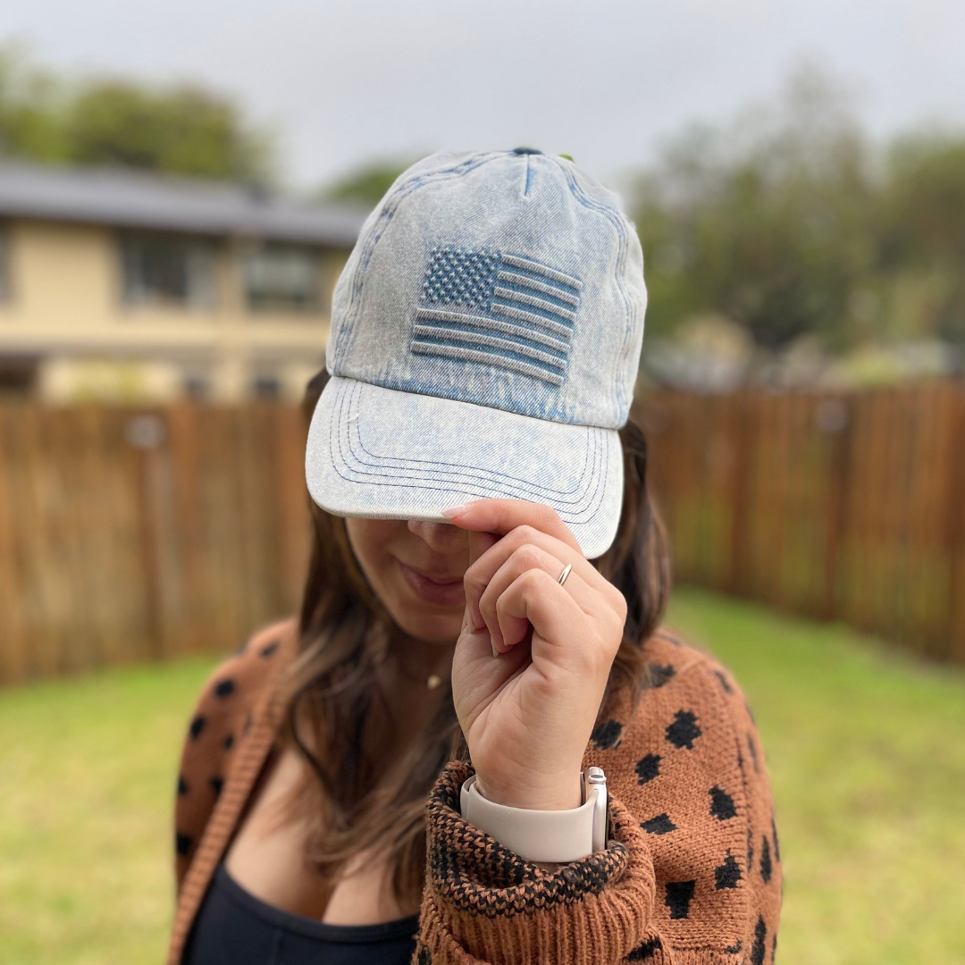 Embossed Stars & Stripes Denim Ball Cap